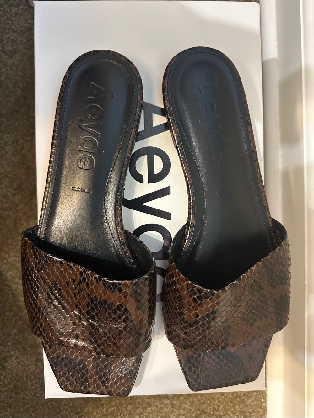 Aeyde Brown Snake-Embossed Leather Slide Mules - Picture 8 of 9
